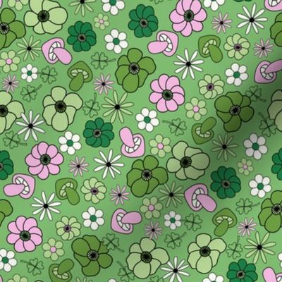 MEDIUM st. patricks day retro 70s shamrock mushroom floral fabric