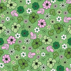 MEDIUM st. patricks day retro 70s shamrock mushroom floral fabric