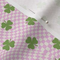 SMALL checkerboard shamrock st. patricks day fabric - pink and green