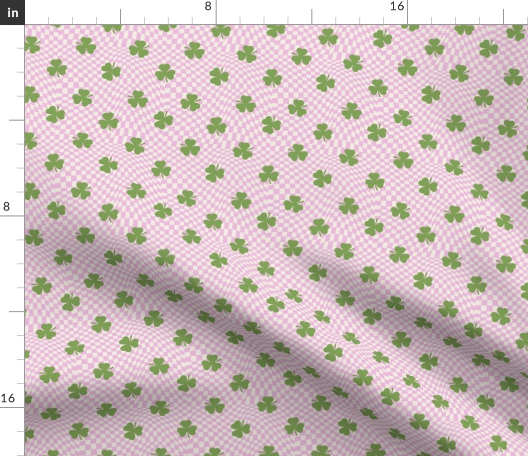 SMALL checkerboard shamrock st. patricks day fabric - pink and green
