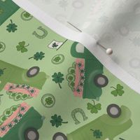 SMALL  st. patricks day truck fabric - cute green trucks shamrocks