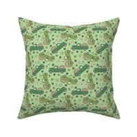 SMALL  st. patricks day truck fabric - cute green trucks shamrocks