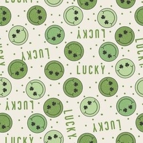 SMALL  st. patricks day fabric, cute trendy smile shamrock design, lucky