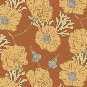 Poppy Garden in Cinnamon | Art Nouveau Arts & Crafts Inspired