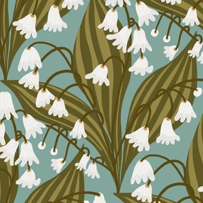 Muted Lily of the Valley on an Aqual Background - Large - 20x20 inch 