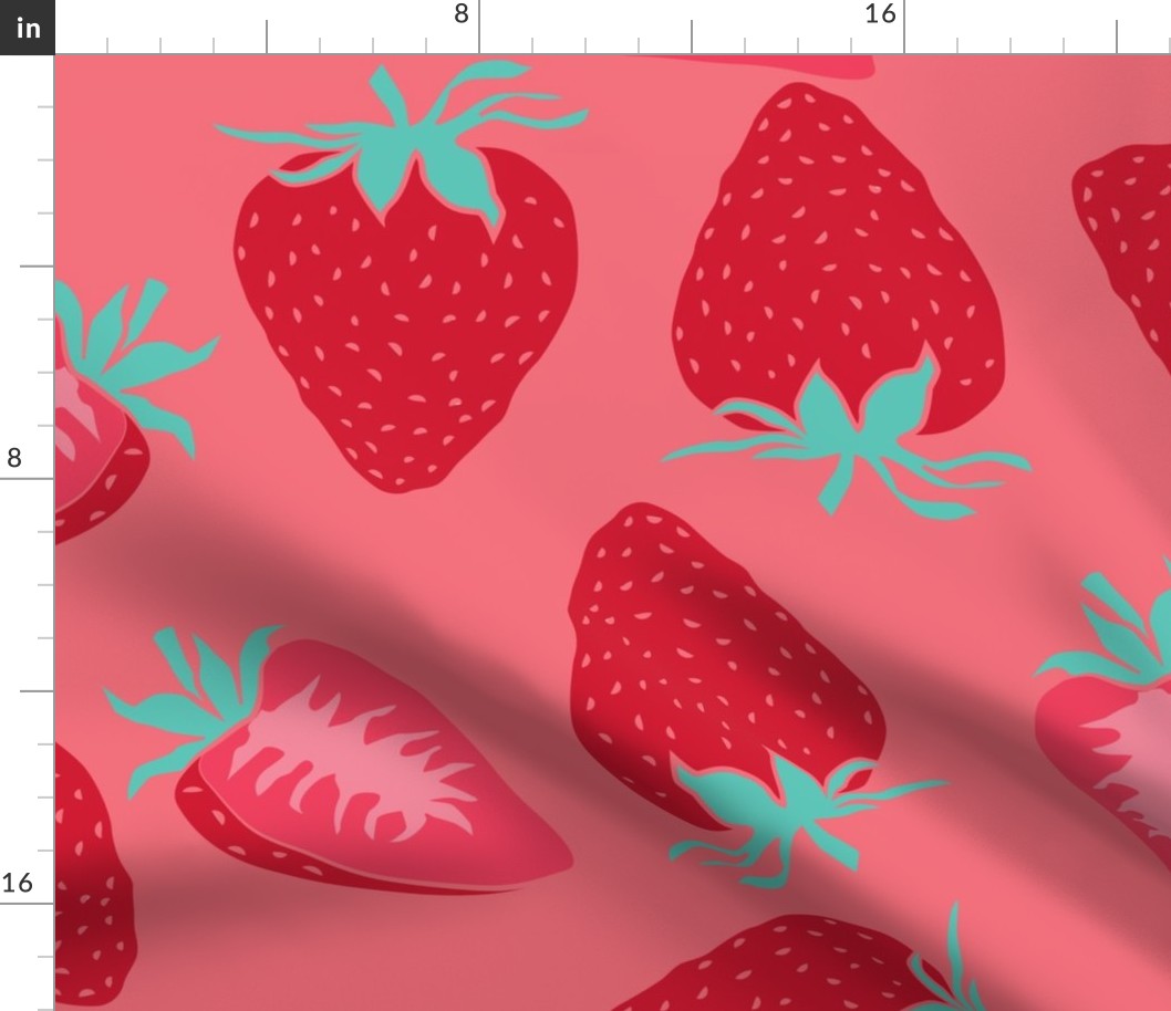large - strawberries on pink