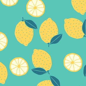 large - yellow lemons on turquoise