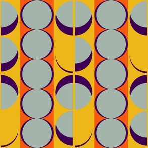 Mid Century Modern Retro Pop 1960s Geometric Stripe & Circle Shape Yellow Orange