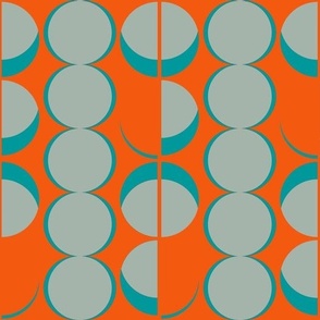 Mid Century Modern Retro Pop Orange Geometric Stripe & Circle Shapes 