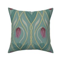 Art Nouveau tulips - light teal