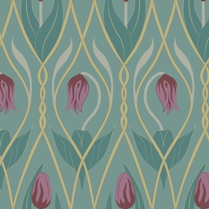 Art Nouveau tulips - light teal