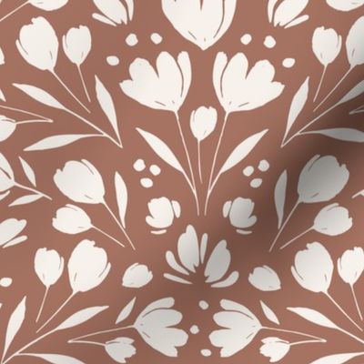 Folk Floral, Geometric Floral, Rust, Floral, Cottagecore, Tulips, Modern Floral, Vintage