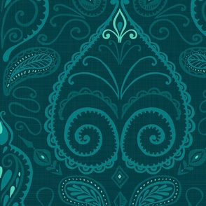 Magnificent Leaves in Deep Teal Green - XL