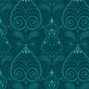 Magnificent Leaves in Deep Teal Green - Large