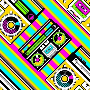 Funky 80s Music Poster With Portable Radio Cassette Player Background  Wallpaper Image For Free Download  Pngtree