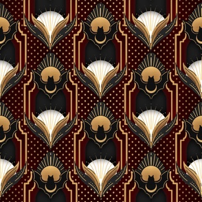 Art Deco Bat and Skull Pattern gothic Red
