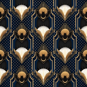 Art Deco Bat and Skull Pattern gothic Blue