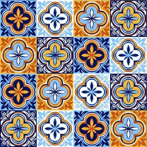 Portuguese Tiles in Blue and Tangerine Multi