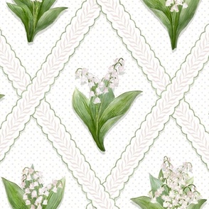 LILY OF THE VALLEY Petal Pink and Green with dots
