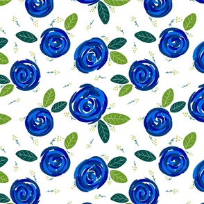 Blue on White Tight Roses and Ditzy Flowers