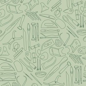 Pottery Tools, Green on Sage