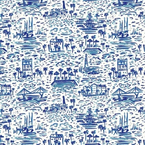 French Toile Fabric-Soft Blue