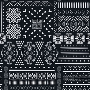Mudcloth Tribal African Mayan Patchwork Traditional Folk Art Aztec - Black and White