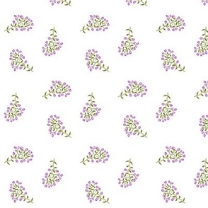 Scattered Sprigs of Tiny Flowers in Purple on White Small Scale