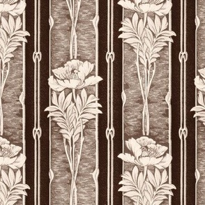 1907 Art Nouveau Floral Stripes in Sepia Tones - Coordinate