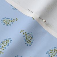 Scattered Sprigs of Tiny Flowers in Light Blue on Blue Small Scale