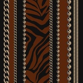 Animal Print and Gold Bead Stripe on Chocolate Brown and Off-Black - Coordinate