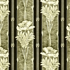 1907 Art Nouveau Floral Stripes in Sage Green - Coordinate