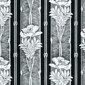 1907 Art Nouveau Floral Stripes in Regency Grey - Coordinate