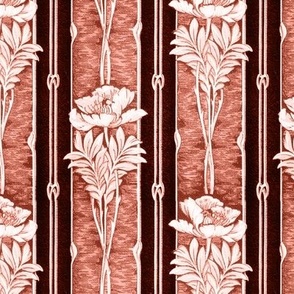 1907 Art Nouveau Floral Stripes in Aged Terra Cotta - Coordinate