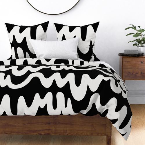 Black bold drippy wavy lines on white Fabric | Spoonflower