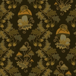 (M) Victorian Era Embroidery / Time Machine Design Challenge / Oak Grove Collection / dark brown (WGD-122) background color / medium scale