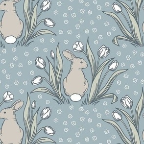 Rabbit Flora - Blue, Large Scale