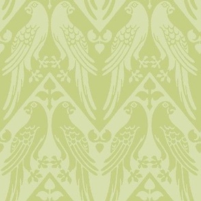 1850 Vintage Birds and Chevrons by Augustus Pugin in Light Titanite Green - Coordinate