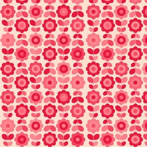 Retro Flowers in Pink and Red