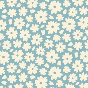 Ditsy flowers / Large scale / Light blue+beige