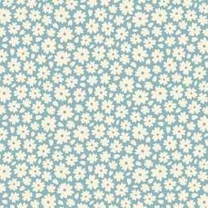 Ditsy flowers / Small scale / Light blue+beige