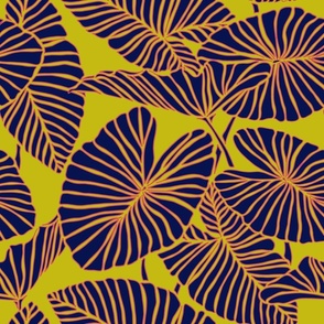Small Kalo Leaves navy and yellow