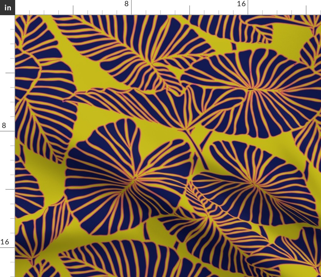 Small Kalo Leaves navy and yellow