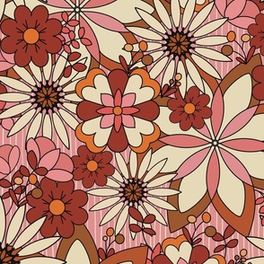 Pretty Pink, Gold and Red Floral on pink background.