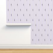 Soft purple stripes with funny cats playing with curtains - hand drawn and etched - larger repeat.