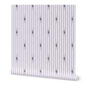 Soft purple stripes with funny cats playing with curtains - hand drawn and etched - larger repeat.