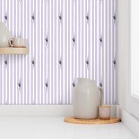 Soft purple stripes with funny cats playing with curtains - hand drawn and etched - larger repeat.