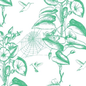 Traditional Toile Botanical Plate - white with green - large.