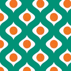 Art Deco Dots - Teal, Orange and White