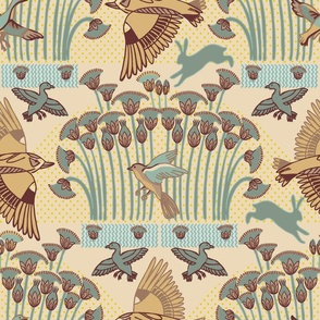 Ancient Egypt_water birds and papyrus_nature and verdigris for home decor and wallpaper.
